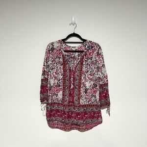 Lucky Brand- 3/4 Sleeves, V-neck, Patterned Top, Size Small